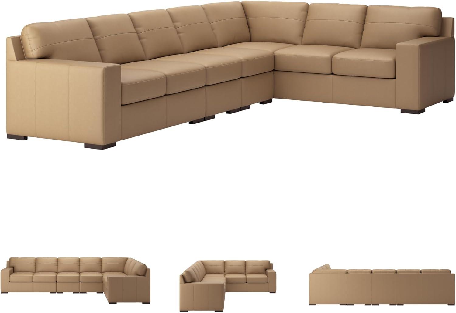 imageSignature Design by Ashley Bandon Modern Leather Match LeftArm Facing 4Piece Sectional with Removable Cushions and Armrest Light BrownToffee