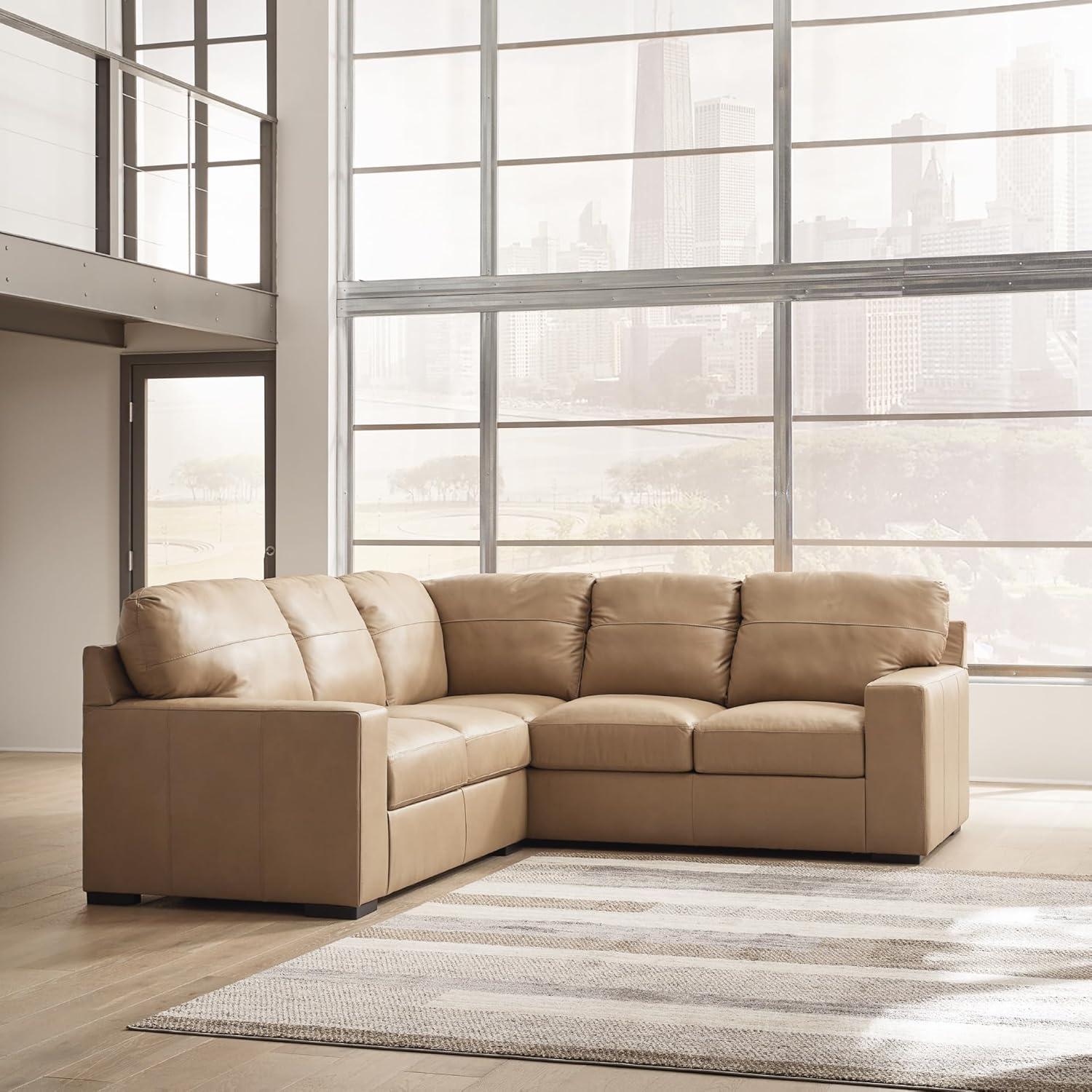 imageSignature Design by Ashley Bandon Modern Leather Match LeftArm Facing 4Piece Sectional with Removable Cushions and Armrest Light BrownToffee