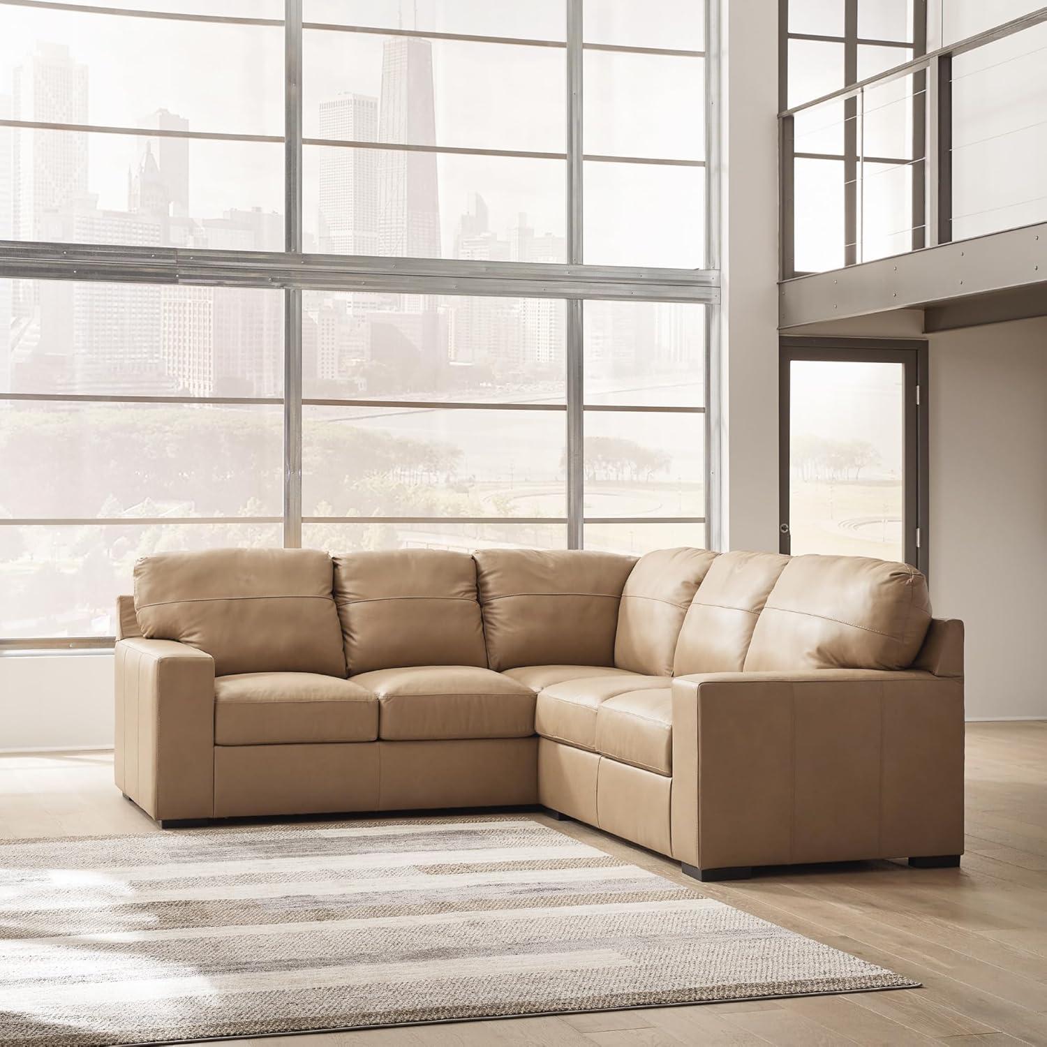 imageSignature Design by Ashley Bandon Modern Leather Match LeftArm Facing 4Piece Sectional with Removable Cushions and Armrest Light BrownToffee