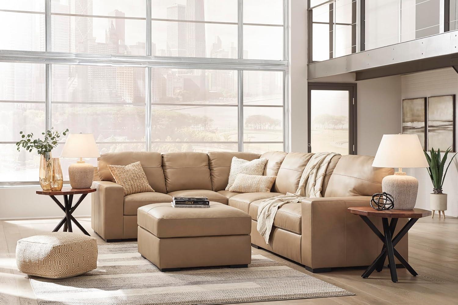 imageSignature Design by Ashley Bandon Modern Leather Match LeftArm Facing 4Piece Sectional with Removable Cushions and Armrest Light BrownToffee