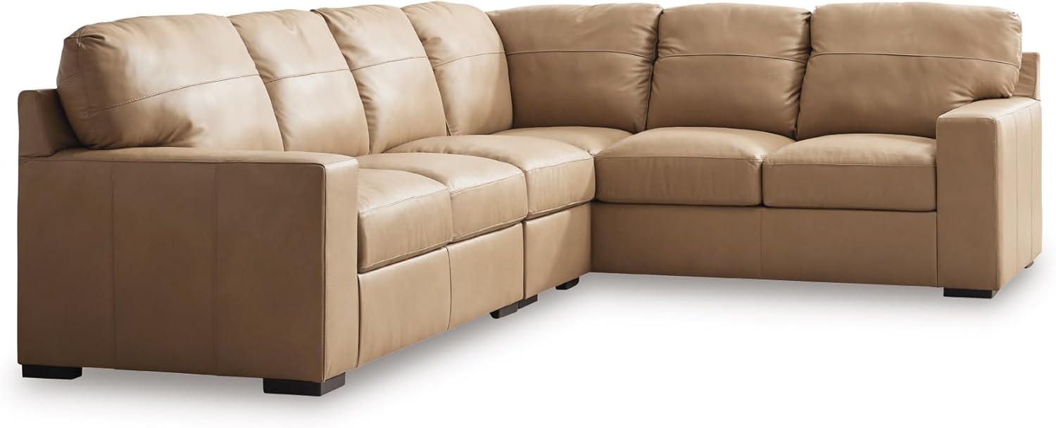 imageSignature Design by Ashley Bandon Modern Leather Match LeftArm Facing 4Piece Sectional with Removable Cushions and Armrest Light BrownToffee