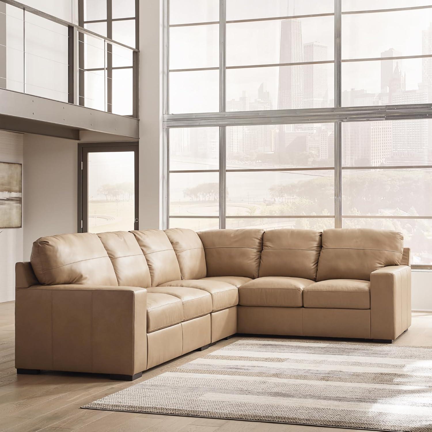 imageSignature Design by Ashley Bandon Modern Leather Match LeftArm Facing 4Piece Sectional with Removable Cushions and Armrest Light BrownToffee