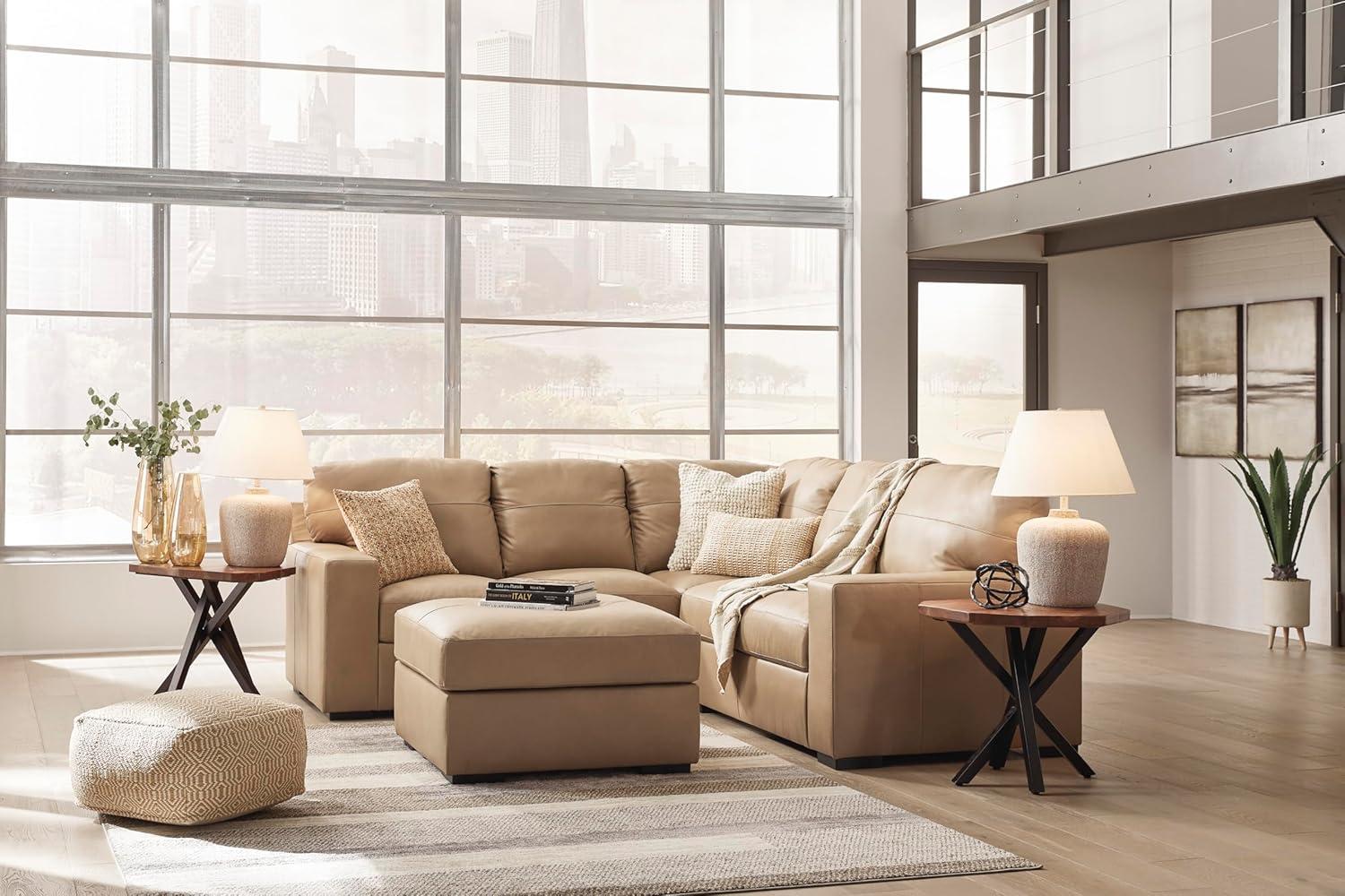 imageSignature Design by Ashley Bandon Modern Leather Match LeftArm Facing 4Piece Sectional with Removable Cushions and Armrest Light BrownToffee