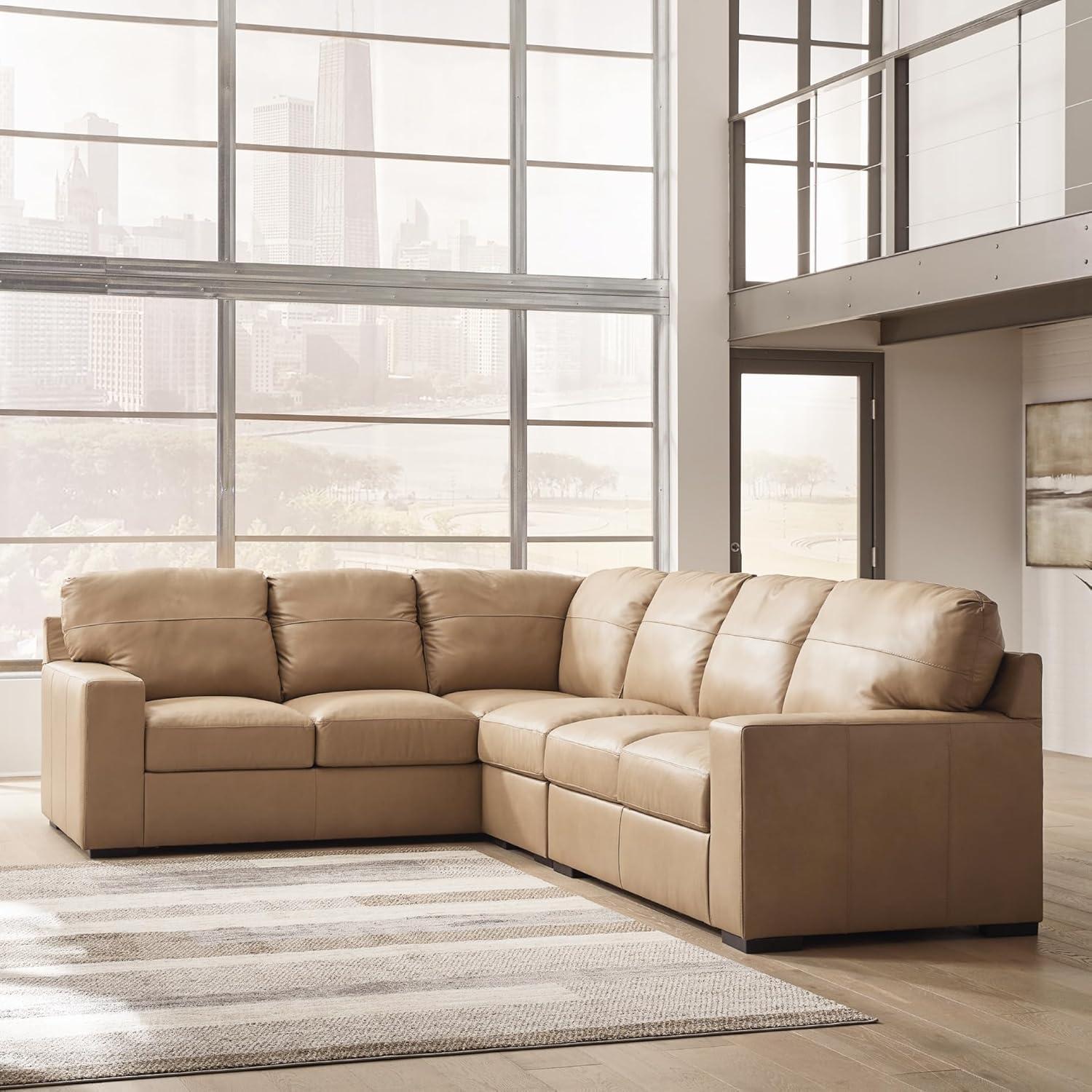 imageSignature Design by Ashley Bandon Modern Leather Match LeftArm Facing 4Piece Sectional with Removable Cushions and Armrest Light BrownToffee