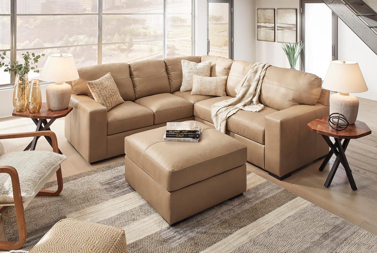 imageSignature Design by Ashley Bandon Modern Leather Match LeftArm Facing 4Piece Sectional with Removable Cushions and Armrest Light BrownToffee