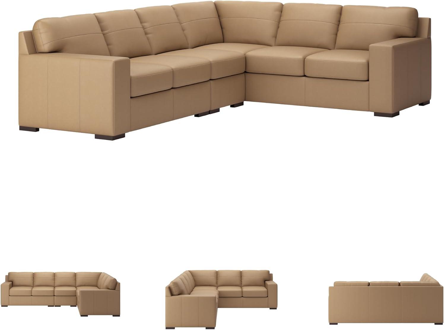 imageSignature Design by Ashley Bandon Modern Leather Match LeftArm Facing 4Piece Sectional with Removable Cushions and Armrest Light BrownToffee