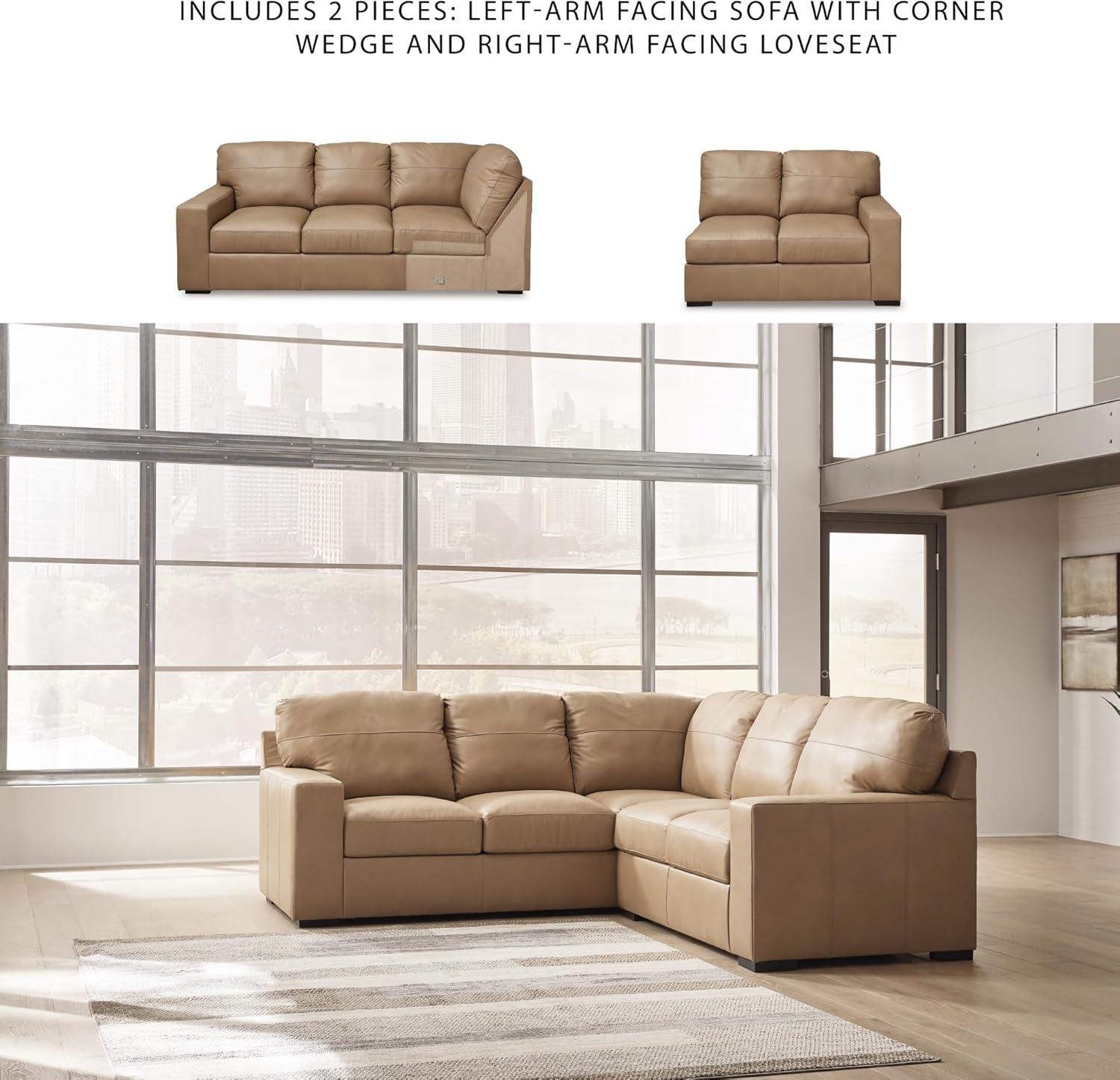 imageSignature Design by Ashley Bandon Modern Leather Match LeftArm Facing 4Piece Sectional with Removable Cushions and Armrest Light BrownToffee