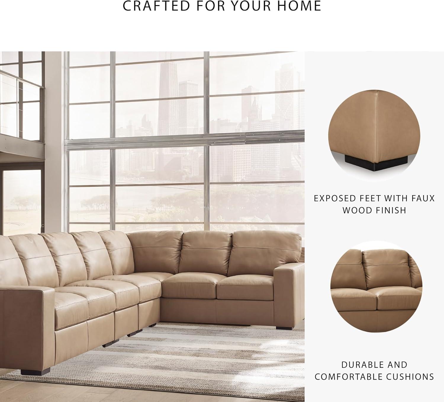 imageSignature Design by Ashley Bandon Modern Leather Match LeftArm Facing 4Piece Sectional with Removable Cushions and Armrest Light BrownToffee