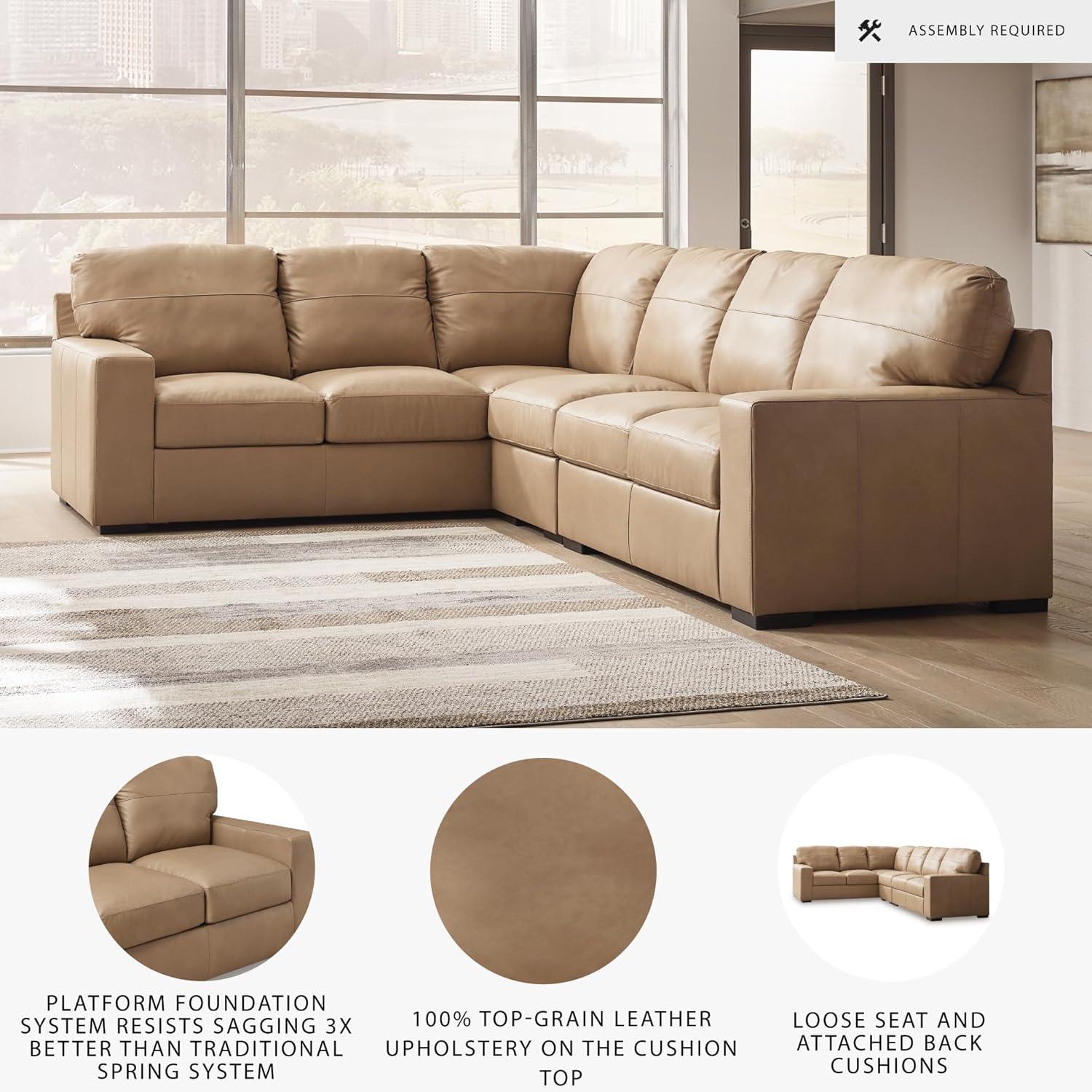 imageSignature Design by Ashley Bandon Modern Leather Match LeftArm Facing 4Piece Sectional with Removable Cushions and Armrest Light BrownToffee