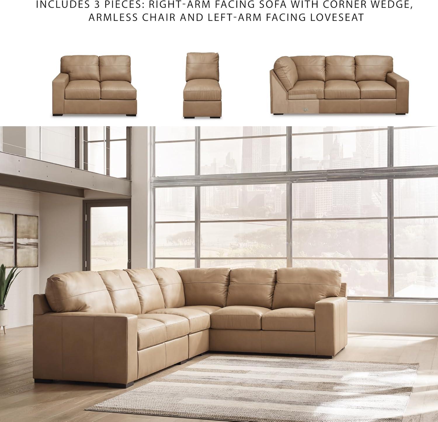 imageSignature Design by Ashley Bandon Modern Leather Match LeftArm Facing 4Piece Sectional with Removable Cushions and Armrest Light BrownToffee