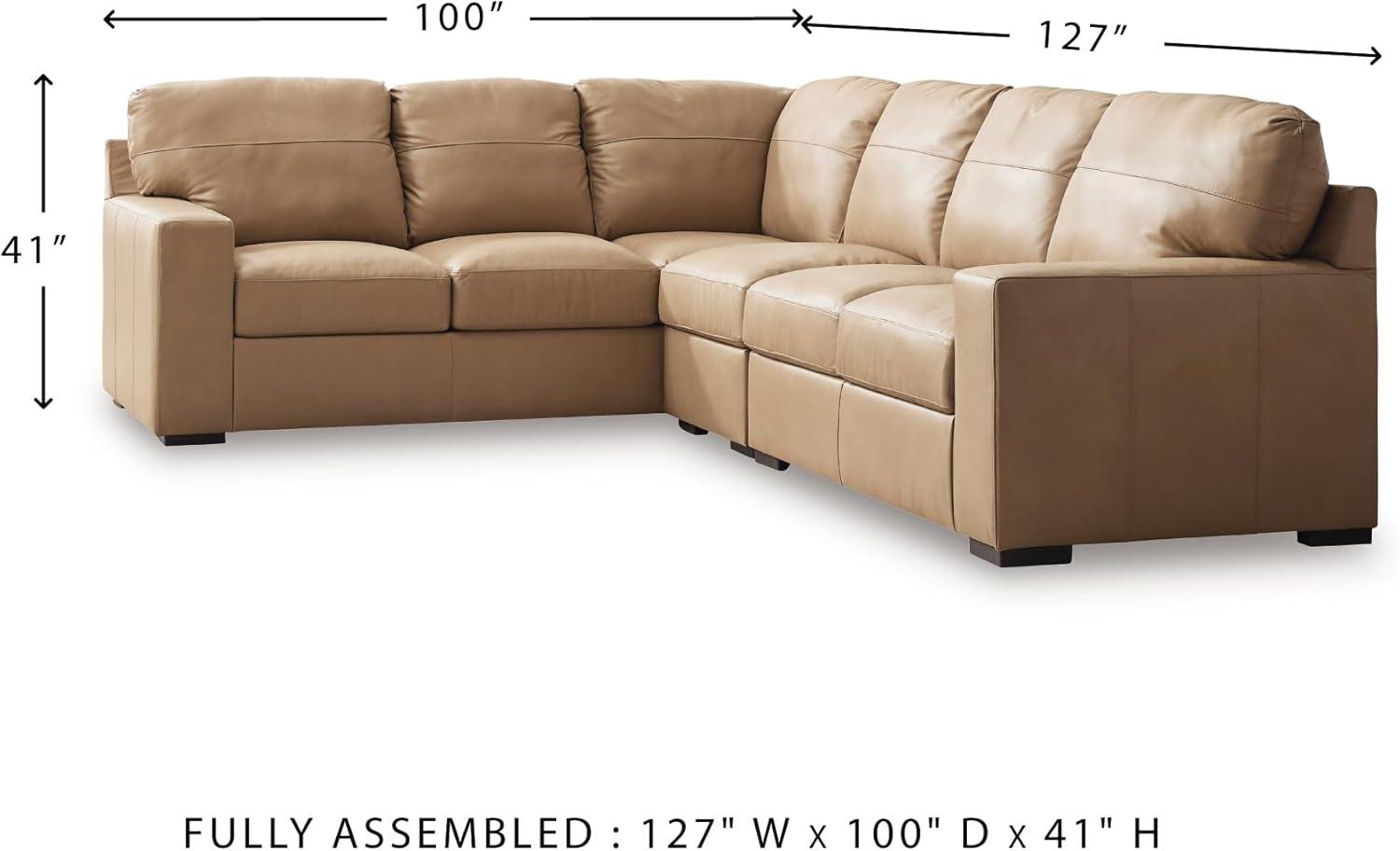 imageSignature Design by Ashley Bandon Modern Leather Match LeftArm Facing 4Piece Sectional with Removable Cushions and Armrest Light BrownToffee