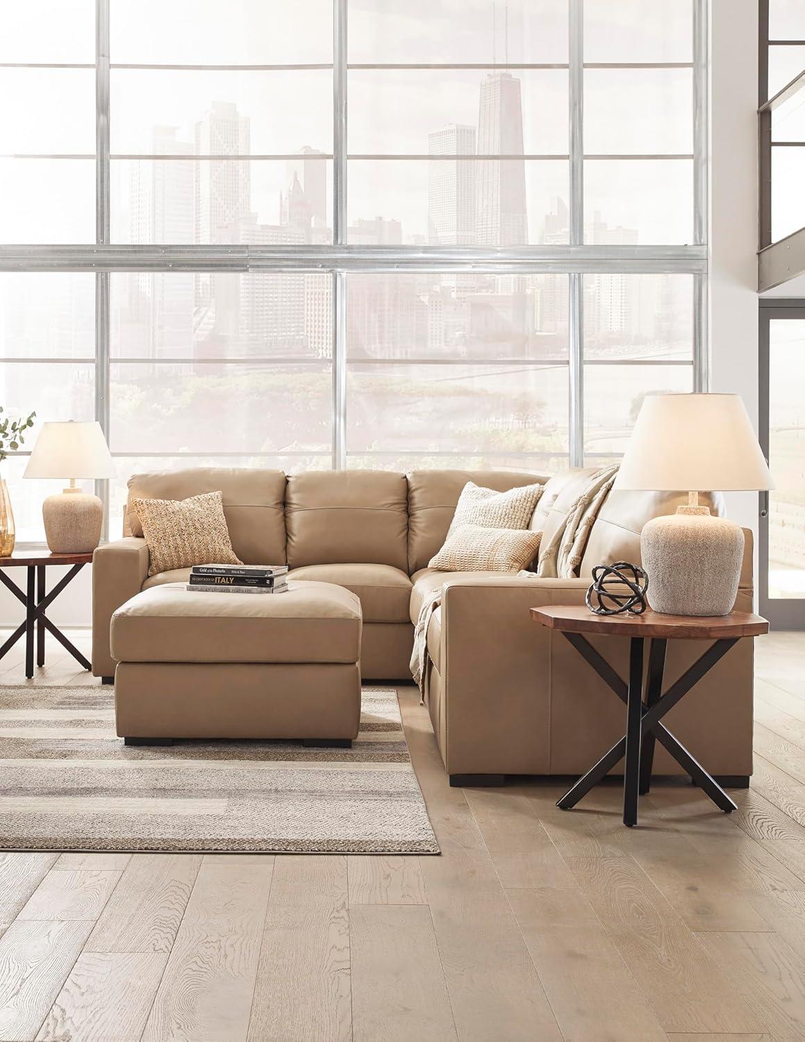 imageSignature Design by Ashley Bandon Modern Leather Match LeftArm Facing 4Piece Sectional with Removable Cushions and Armrest Light BrownToffee