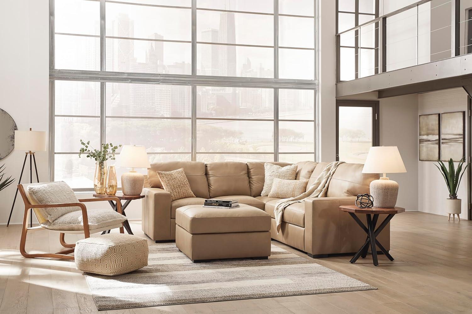 imageSignature Design by Ashley Bandon Modern Leather Match LeftArm Facing 4Piece Sectional with Removable Cushions and Armrest Light BrownToffee