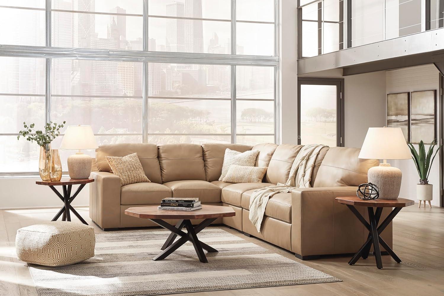 imageSignature Design by Ashley Bandon Modern Leather Match LeftArm Facing 4Piece Sectional with Removable Cushions and Armrest Light BrownToffee