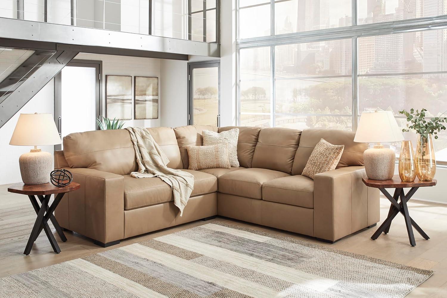 imageSignature Design by Ashley Bandon Modern Leather Match LeftArm Facing 4Piece Sectional with Removable Cushions and Armrest Light BrownToffee