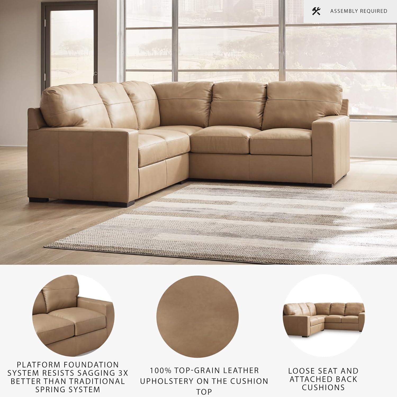 imageSignature Design by Ashley Bandon Modern Leather Match LeftArm Facing 4Piece Sectional with Removable Cushions and Armrest Light BrownToffee
