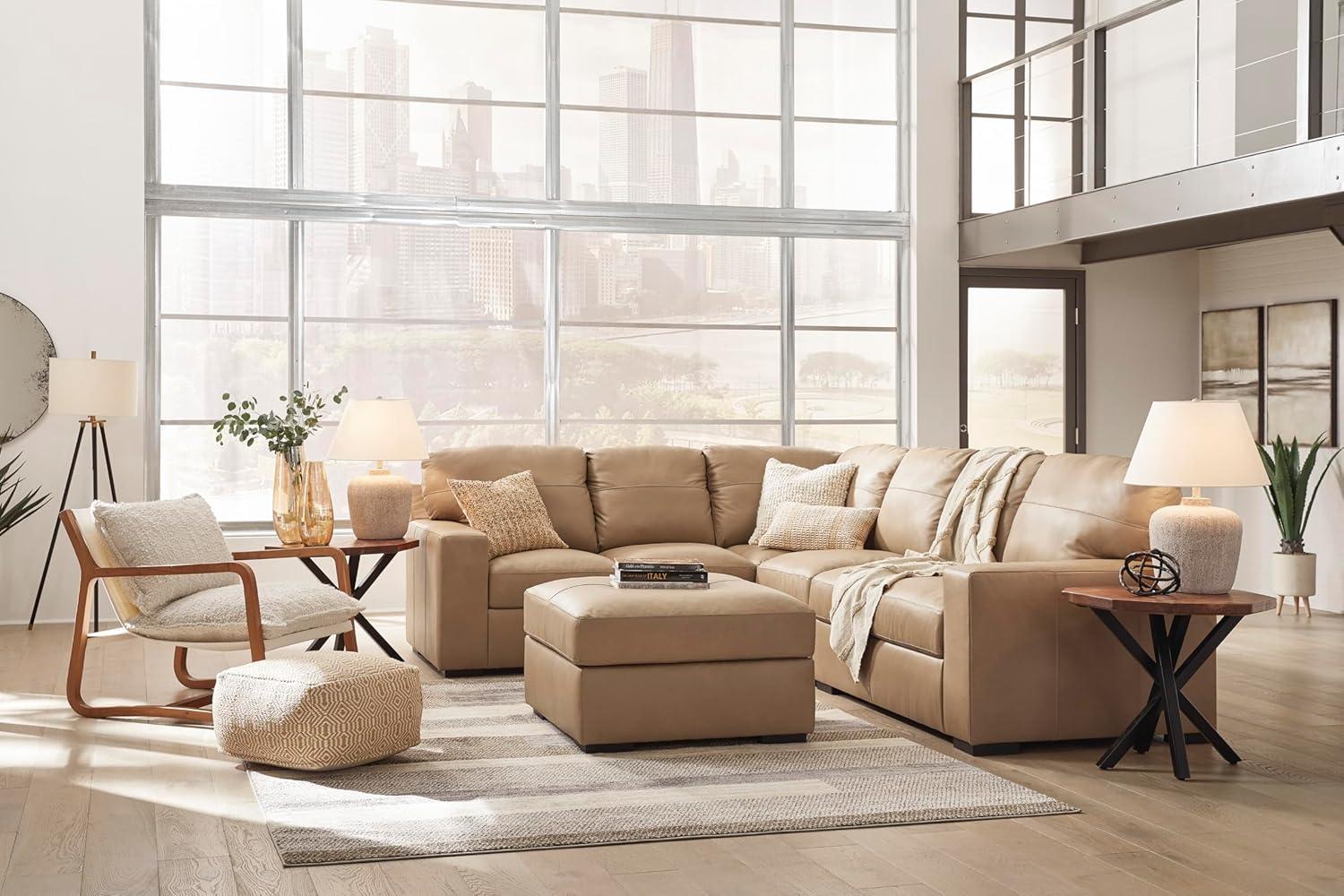 imageSignature Design by Ashley Bandon Modern Leather Match LeftArm Facing 4Piece Sectional with Removable Cushions and Armrest Light BrownToffee