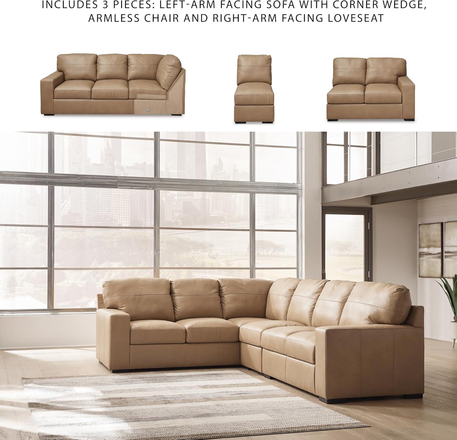 imageSignature Design by Ashley Bandon Modern Leather Match LeftArm Facing 4Piece Sectional with Removable Cushions and Armrest Light BrownToffee