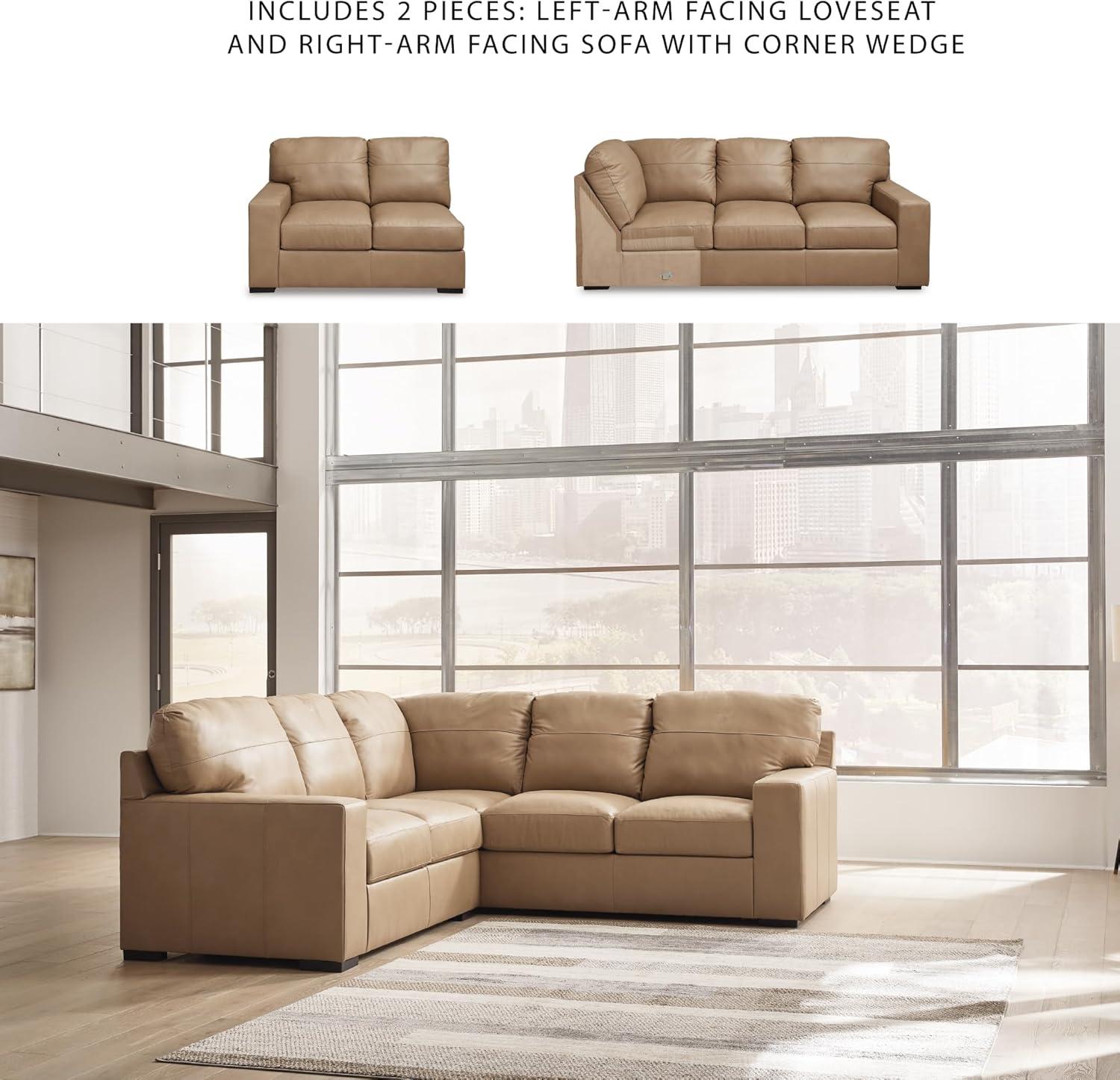 imageSignature Design by Ashley Bandon Modern Leather Match LeftArm Facing 4Piece Sectional with Removable Cushions and Armrest Light BrownToffee