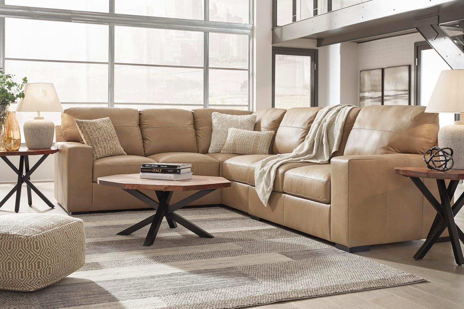 imageSignature Design by Ashley Bandon Modern Leather Match LeftArm Facing 4Piece Sectional with Removable Cushions and Armrest Light BrownToffee