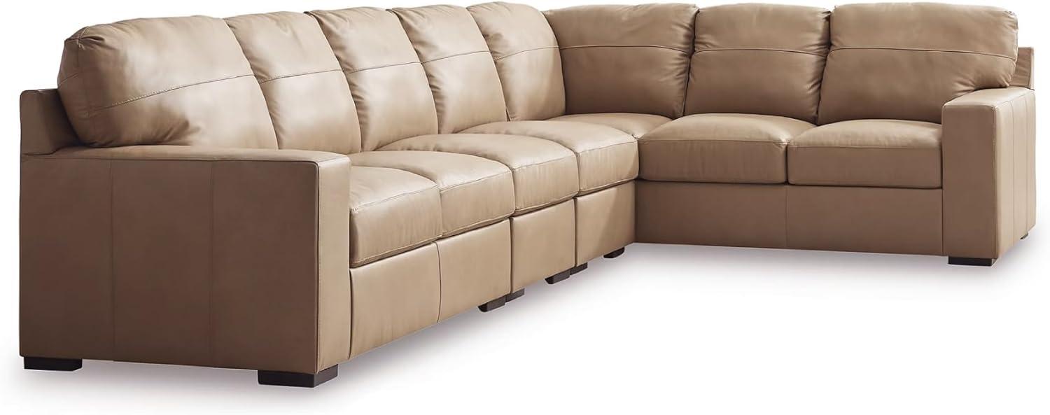 imageSignature Design by Ashley Bandon Modern Leather Match LeftArm Facing 4Piece Sectional with Removable Cushions and Armrest Light BrownToffee