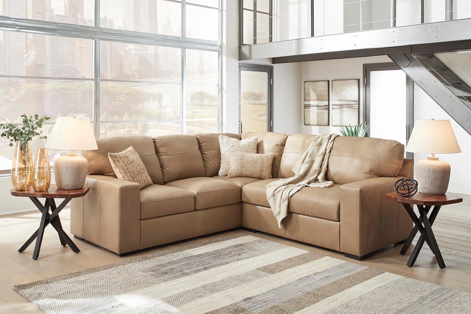 imageSignature Design by Ashley Bandon Modern Leather Match LeftArm Facing 4Piece Sectional with Removable Cushions and Armrest Light BrownToffee