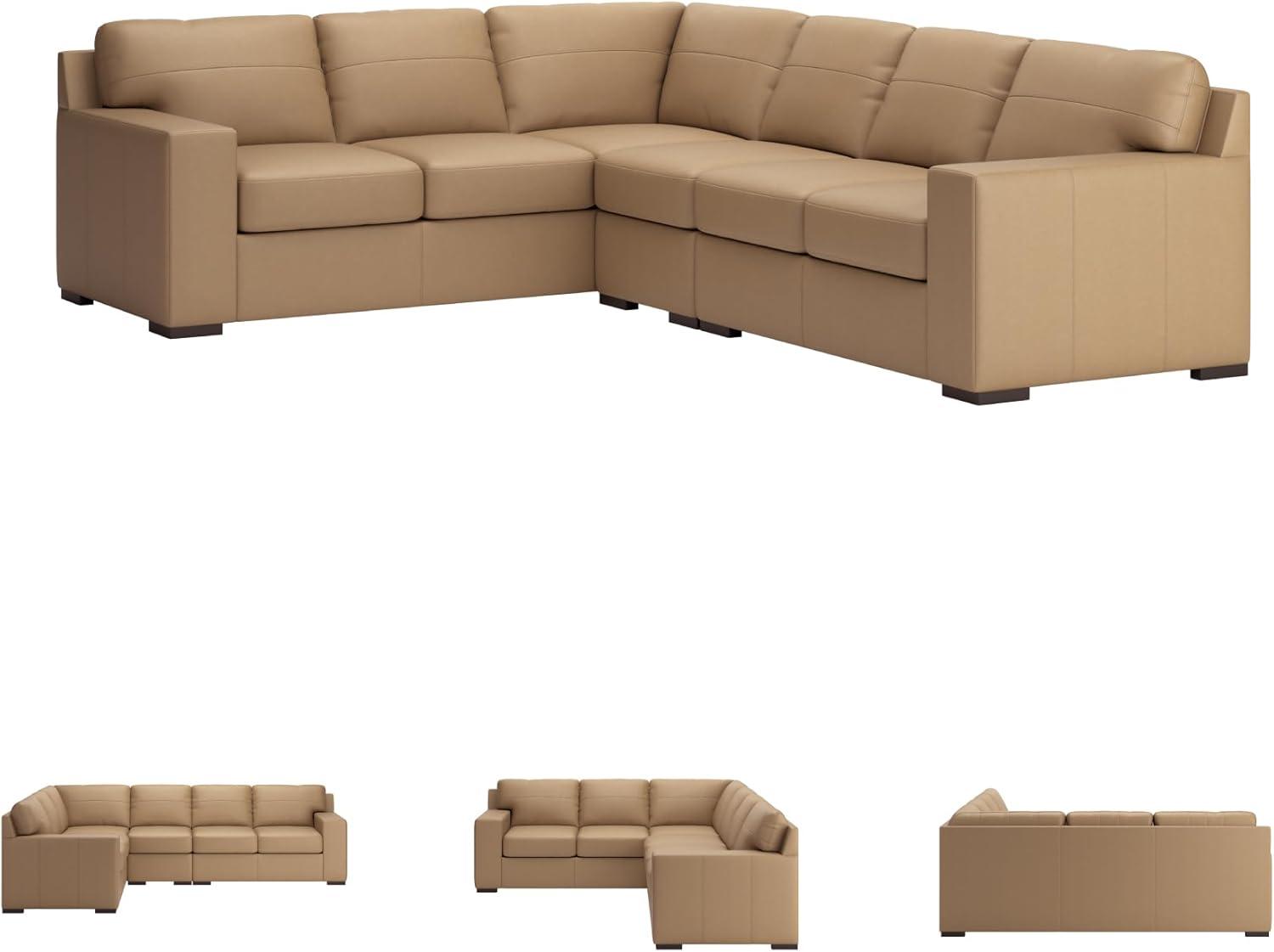 imageSignature Design by Ashley Bandon Modern Leather Match LeftArm Facing 4Piece Sectional with Removable Cushions and Armrest Light BrownToffee