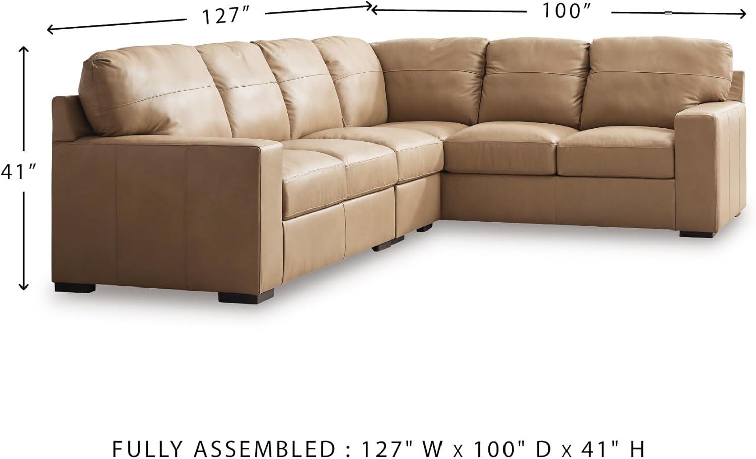 imageSignature Design by Ashley Bandon Modern Leather Match LeftArm Facing 4Piece Sectional with Removable Cushions and Armrest Light BrownToffee