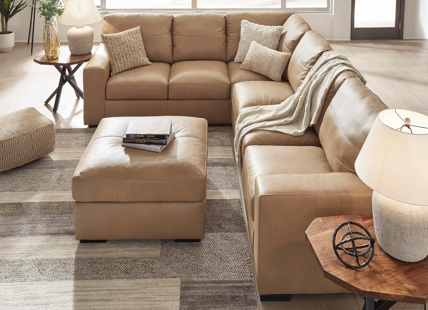 imageSignature Design by Ashley Bandon Modern Leather Match LeftArm Facing 4Piece Sectional with Removable Cushions and Armrest Light BrownToffee