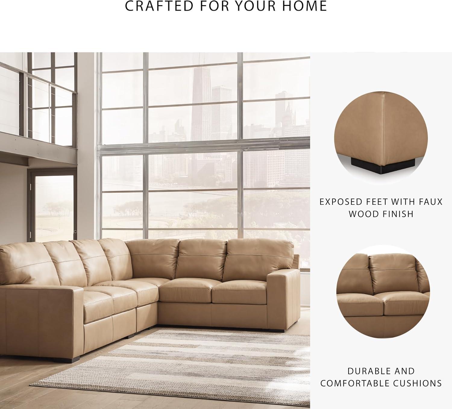 imageSignature Design by Ashley Bandon Modern Leather Match LeftArm Facing 4Piece Sectional with Removable Cushions and Armrest Light BrownToffee