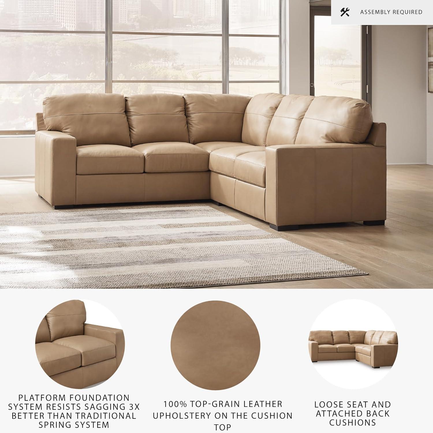 imageSignature Design by Ashley Bandon Modern Leather Match LeftArm Facing 4Piece Sectional with Removable Cushions and Armrest Light BrownToffee