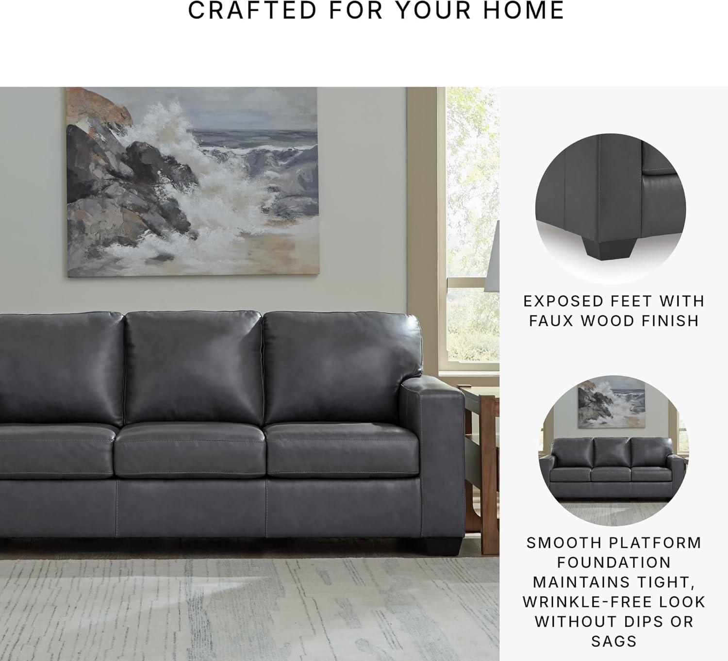 imageSignature Design by Ashley Bolsena Contemporary Leather Match Sofa with Removable Cushion and Armrest Blue