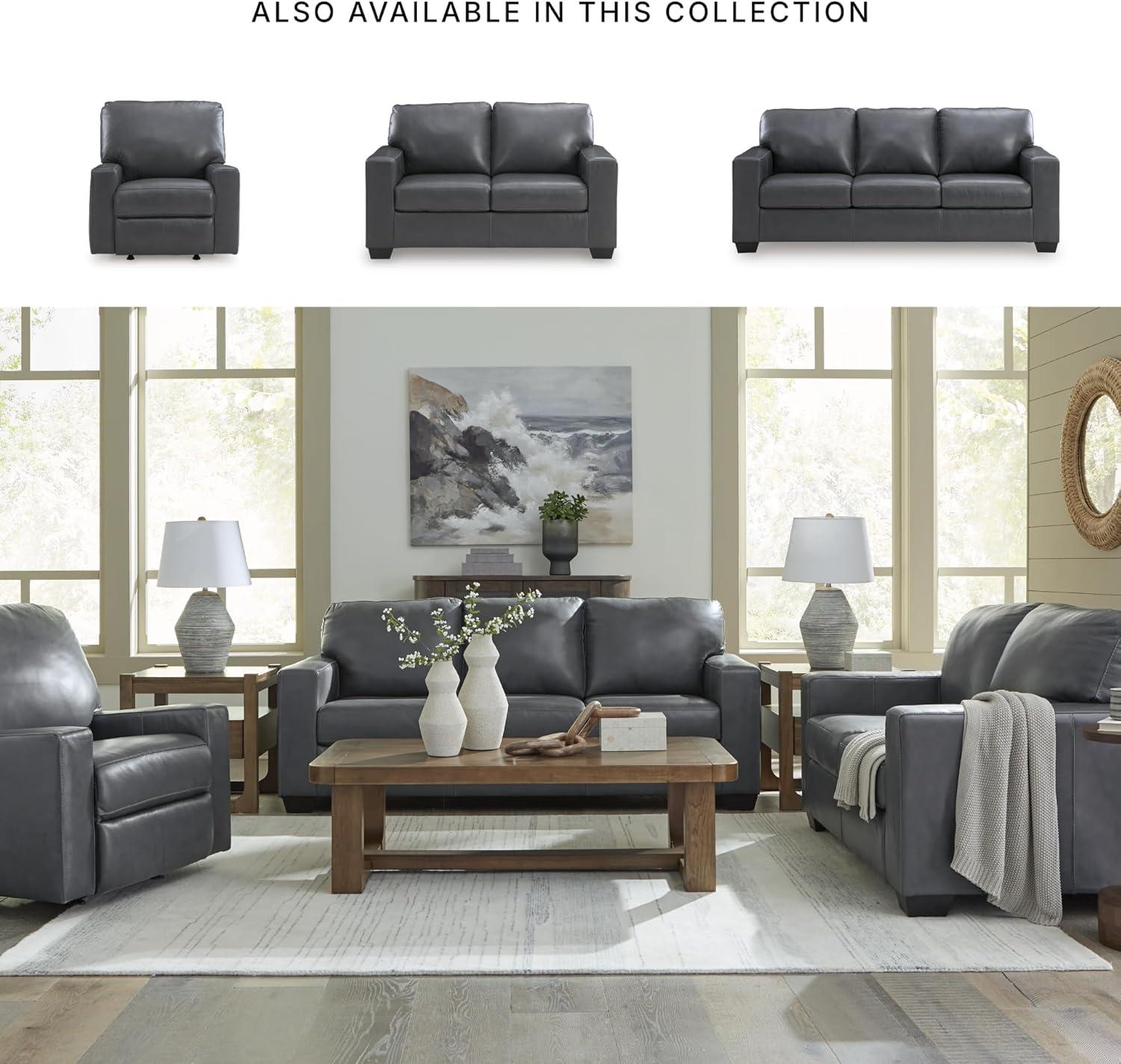 imageSignature Design by Ashley Bolsena Contemporary Leather Match Sofa with Removable Cushion and Armrest Blue