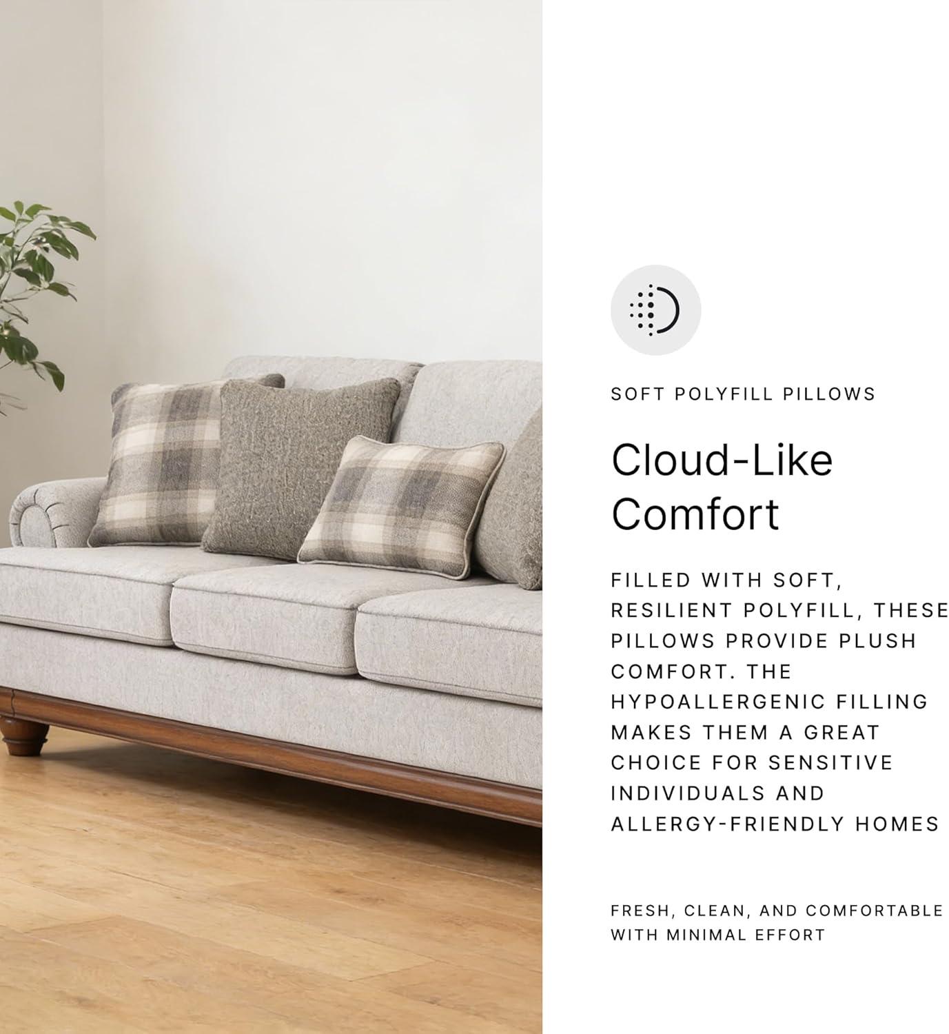 imageSignature Design by Ashley Meadowview Classic Upholstered Sofa with Reversible Seat Cushions 5 Accent Pillows and Rolled Armrest Light Gray