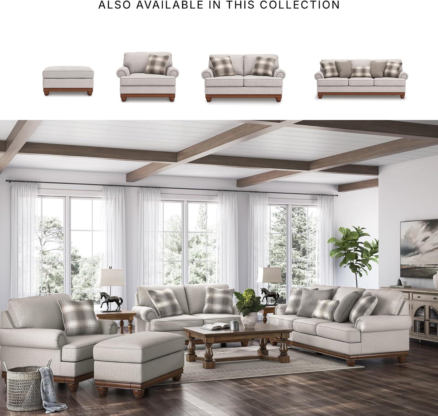 imageSignature Design by Ashley Meadowview Classic Upholstered Sofa with Reversible Seat Cushions 5 Accent Pillows and Rolled Armrest Light Gray