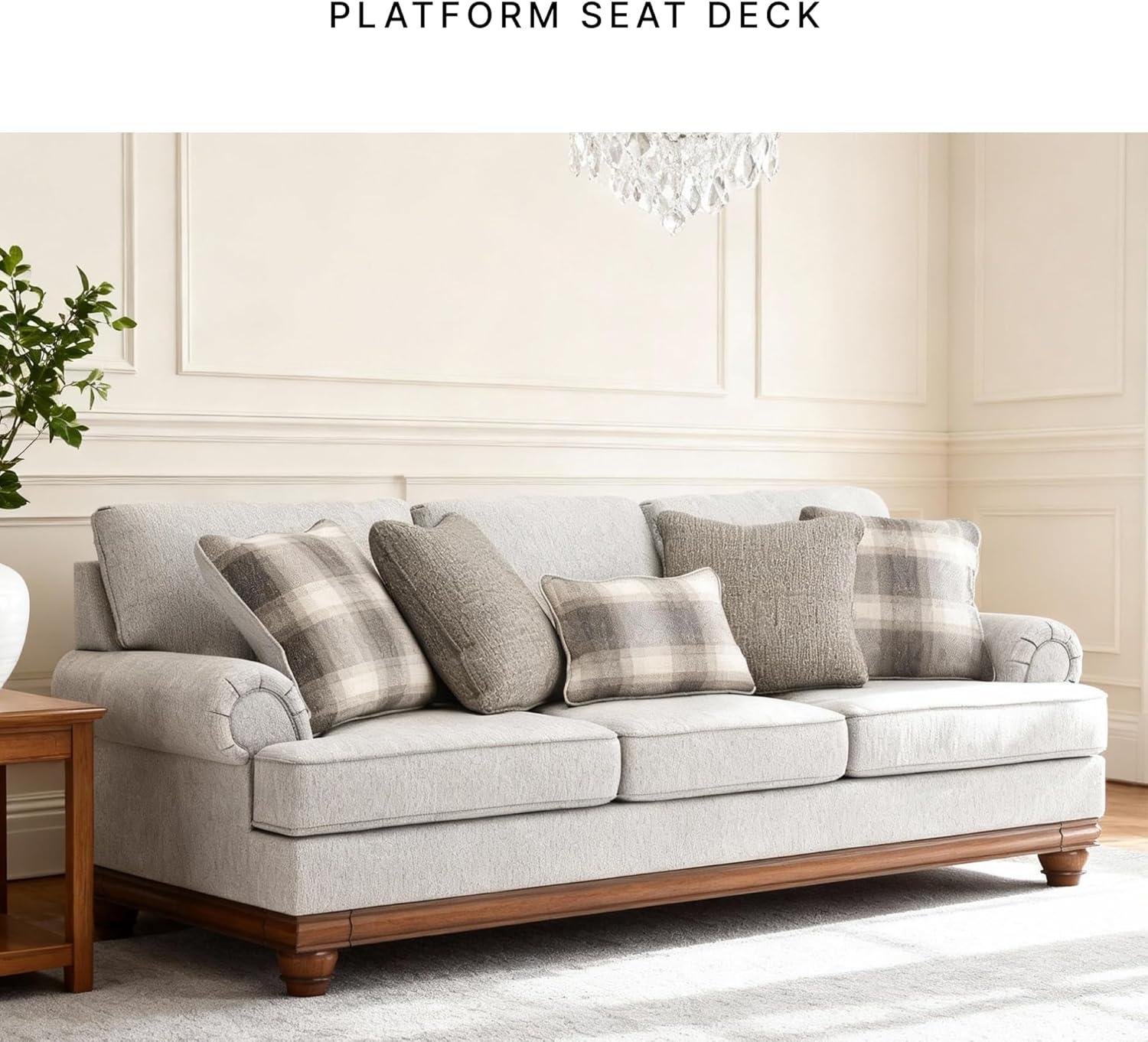imageSignature Design by Ashley Meadowview Classic Upholstered Sofa with Reversible Seat Cushions 5 Accent Pillows and Rolled Armrest Light Gray