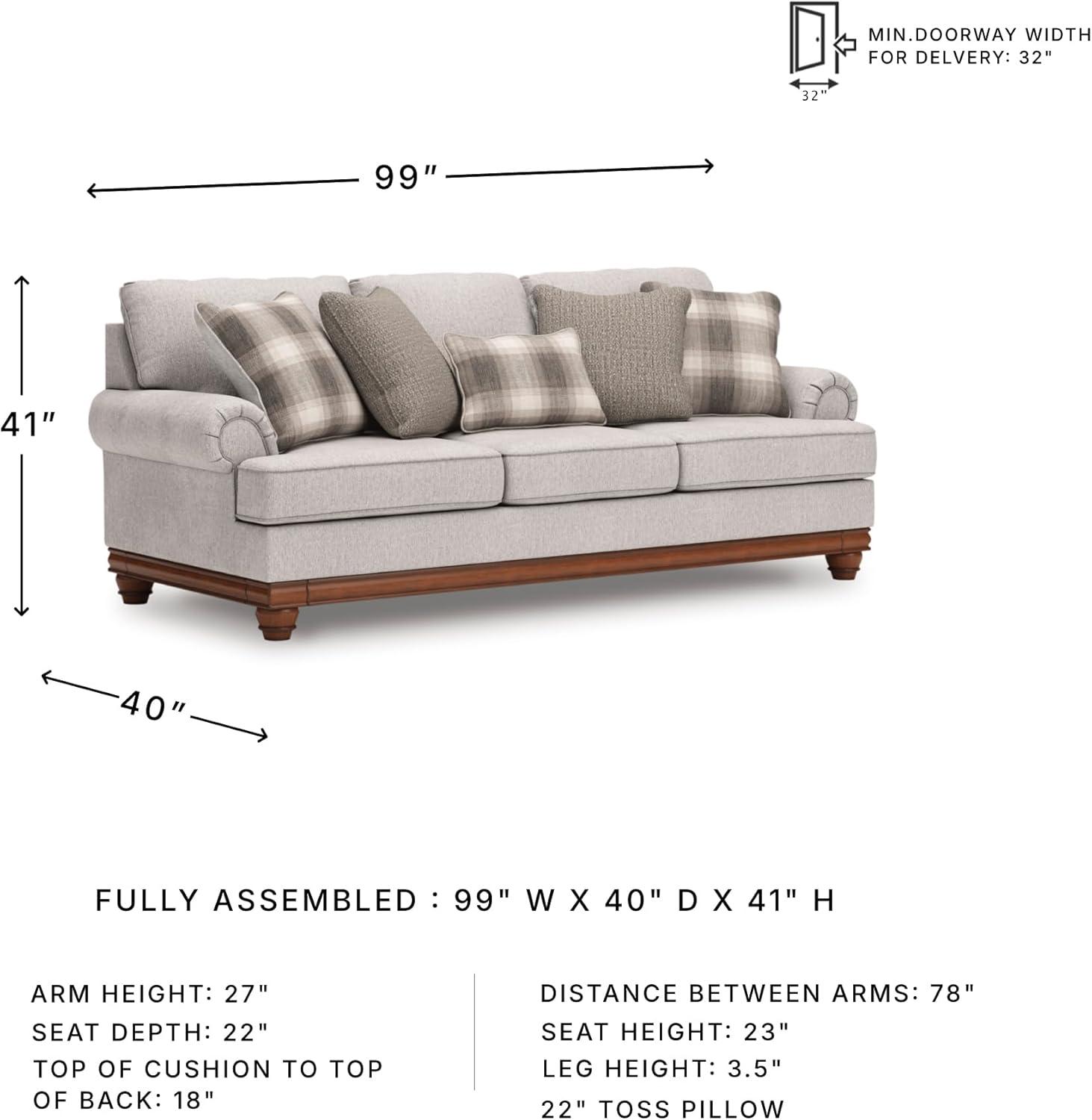 imageSignature Design by Ashley Meadowview Classic Upholstered Sofa with Reversible Seat Cushions 5 Accent Pillows and Rolled Armrest Light Gray
