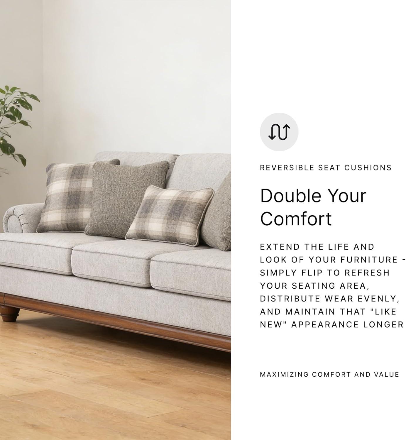 imageSignature Design by Ashley Meadowview Classic Upholstered Sofa with Reversible Seat Cushions 5 Accent Pillows and Rolled Armrest Light Gray