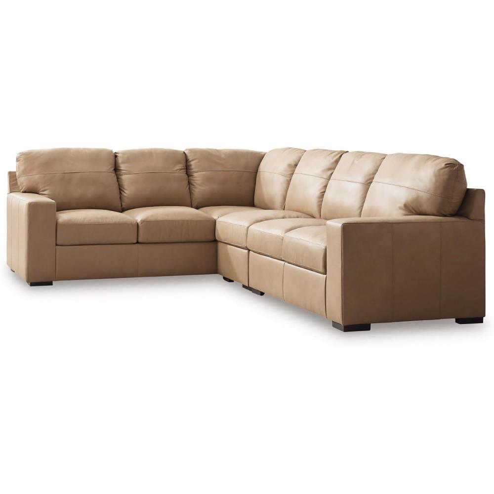 imageSignature Design by Ashley Bandon Modern Leather Match LeftArm Facing 4Piece Sectional with Removable Cushions and Armrest Light BrownToffee