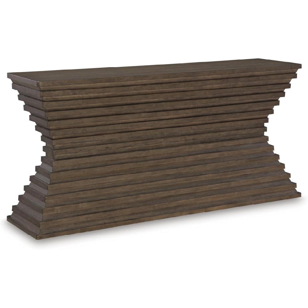 imageSignature Design by Ashley Hannodream Modern Sofa Table with Architectural Geometry Design Dark Brown