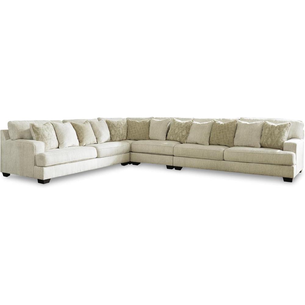 imageSignature Design by Ashley Rawcliffe Casual LShaped Anti Sag 4Piece Sectional with Reversible Cushions and 12 Accent Pillows BeigeBeige