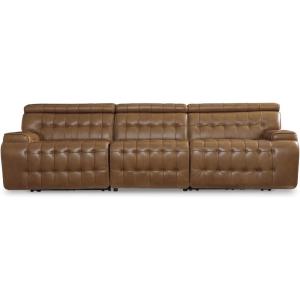 Signature Design by Ashley Temmpton Transitional Leather Match Tufted 2-Piece Power Reclining Sectional Loveseat with Adjustable Headrest and USB Ports, Light Brown(3-Piece Power Reclining Sectional Sofa)