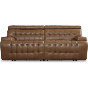 Signature Design by Ashley Temmpton Transitional Leather Match Tufted 2-Piece Power Reclining Sectional Loveseat with Adjustable Headrest and USB Ports, Light Brown(2-Piece Power Reclining Sectional Loveseat)