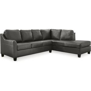 Signature Design by Ashley Valderno Contemporary L-Shaped Leather Match 2-Piece Sectional with Chaise and Loose Seat Cushions, Gray