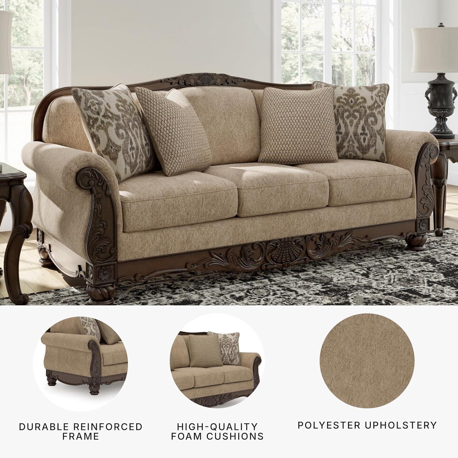 imageSignature Design by Ashley Havenworth Classic Anti Sag Sofa with Reversible Seat Cushion and 4 Accent Pillows Beige amp Dark Brown