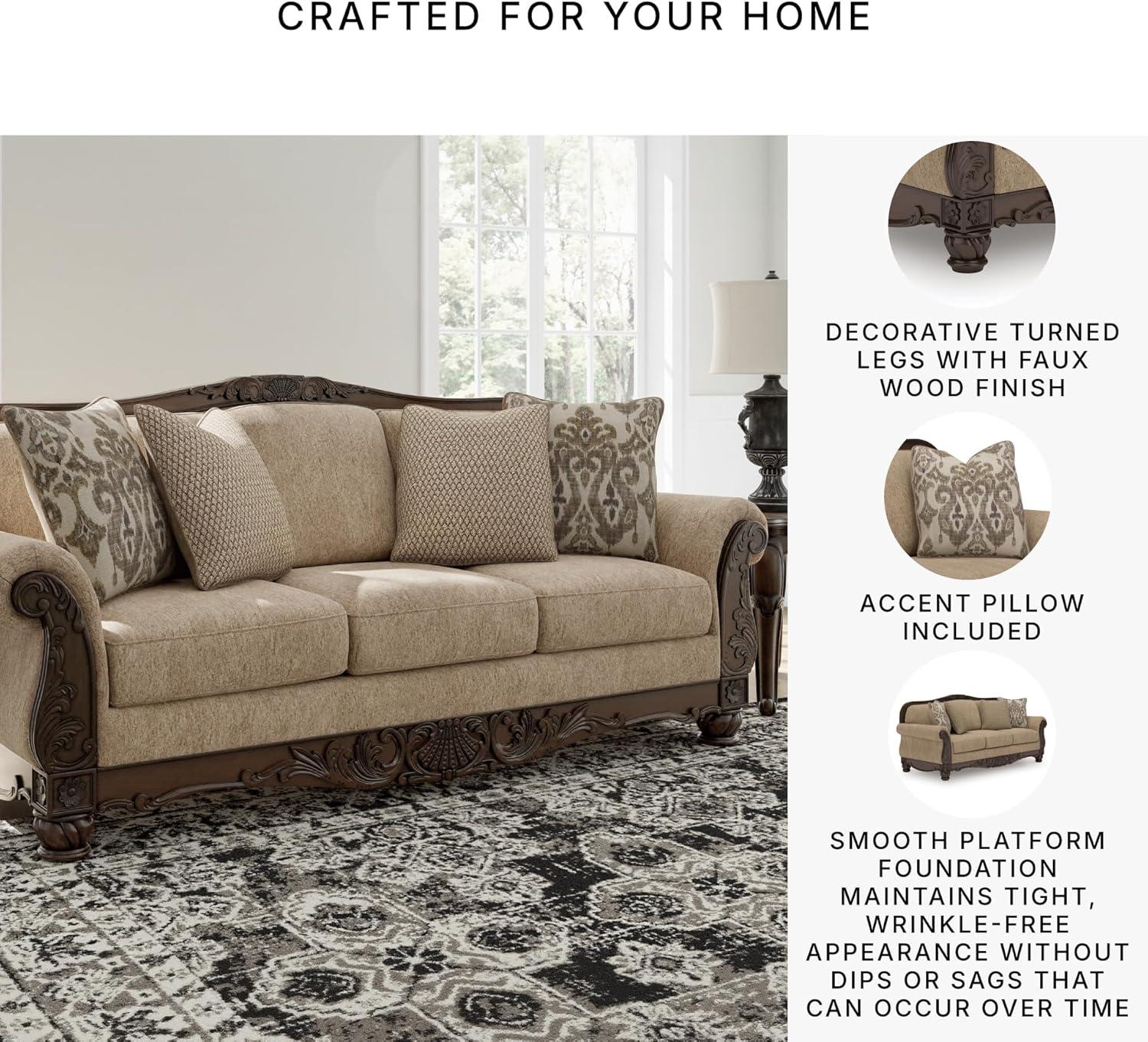 imageSignature Design by Ashley Havenworth Classic Anti Sag Sofa with Reversible Seat Cushion and 4 Accent Pillows Beige amp Dark Brown