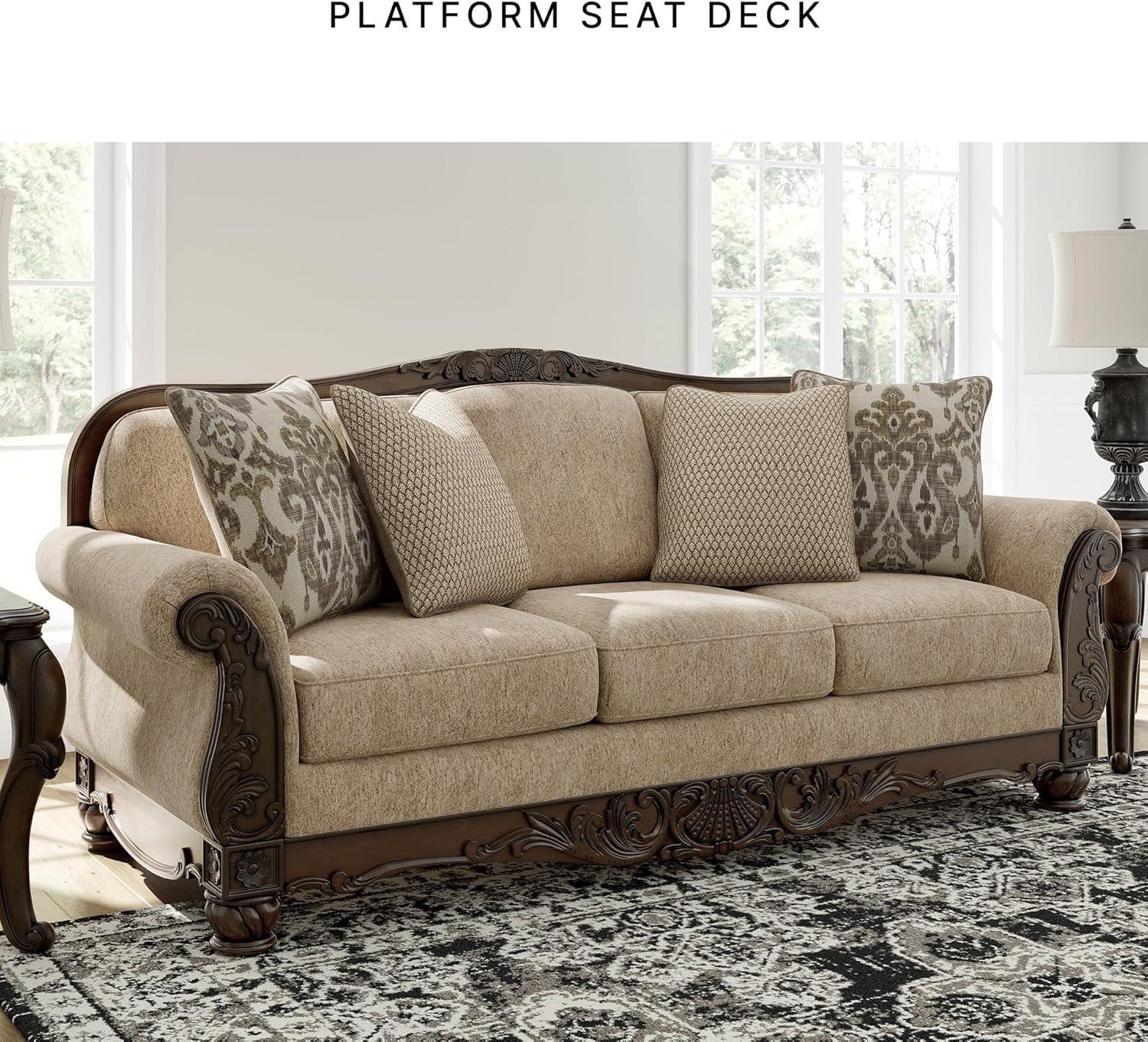 imageSignature Design by Ashley Havenworth Classic Anti Sag Sofa with Reversible Seat Cushion and 4 Accent Pillows Beige amp Dark Brown