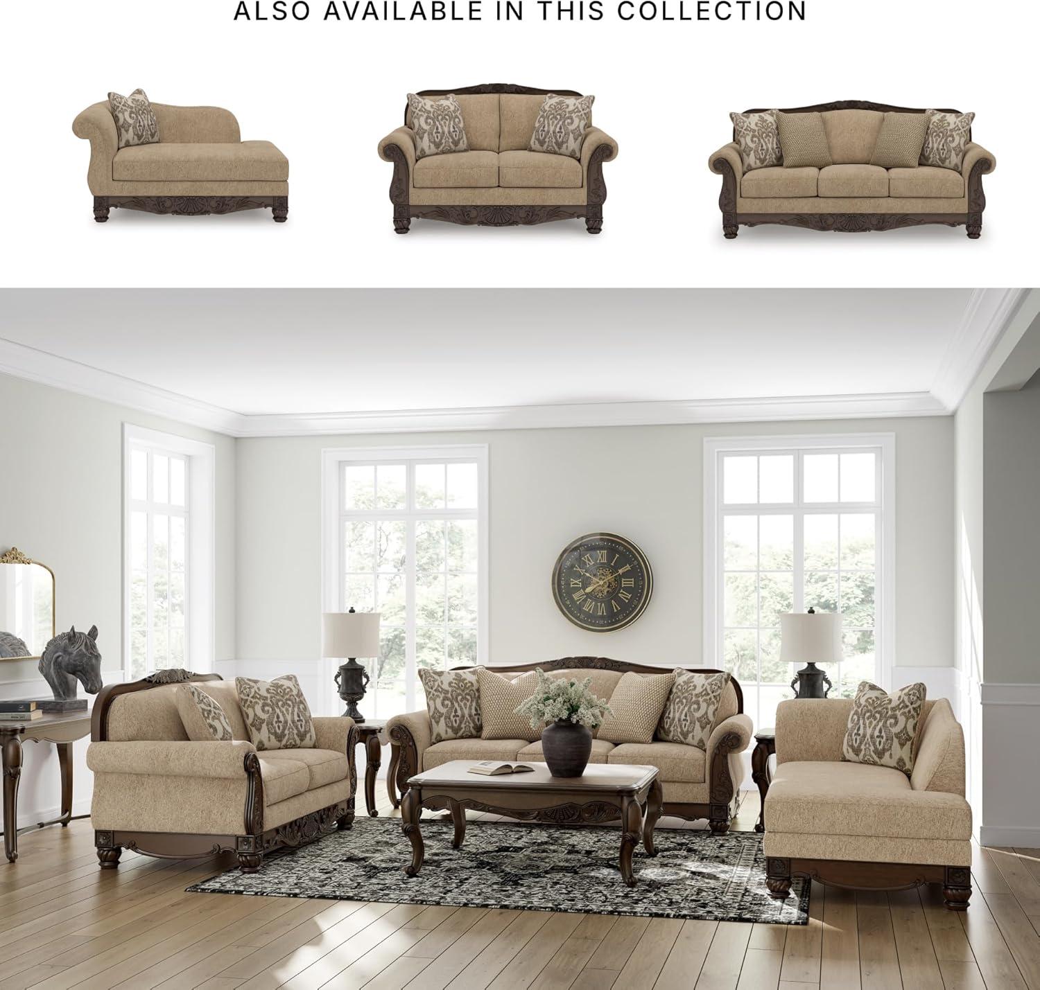 imageSignature Design by Ashley Havenworth Classic Anti Sag Sofa with Reversible Seat Cushion and 4 Accent Pillows Beige amp Dark Brown