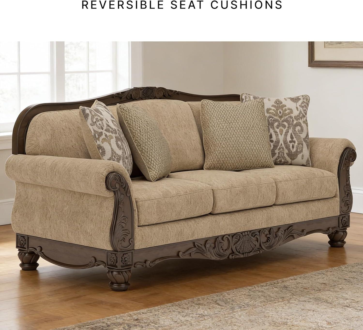 imageSignature Design by Ashley Havenworth Classic Anti Sag Sofa with Reversible Seat Cushion and 4 Accent Pillows Beige amp Dark Brown
