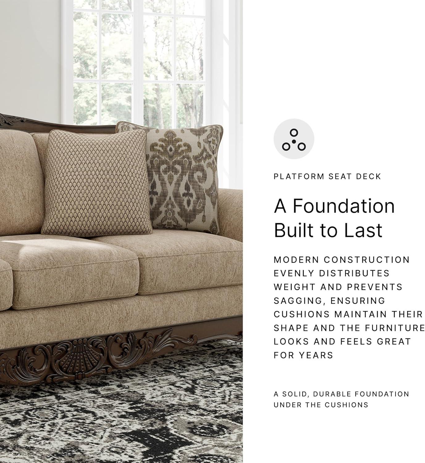 imageSignature Design by Ashley Havenworth Classic Anti Sag Sofa with Reversible Seat Cushion and 4 Accent Pillows Beige amp Dark Brown